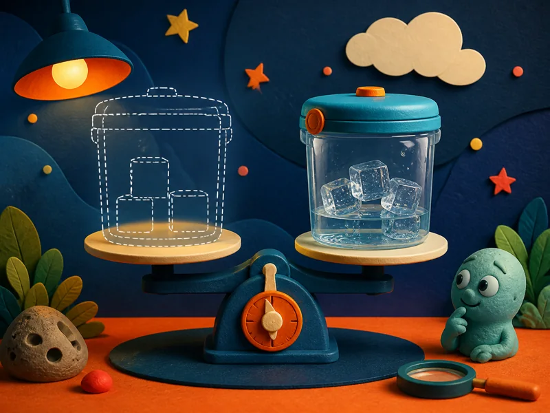 Ice melting inside a sealed container on a balance scale
