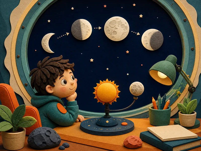 A child comparing Moon phases with a Sun and Moon model