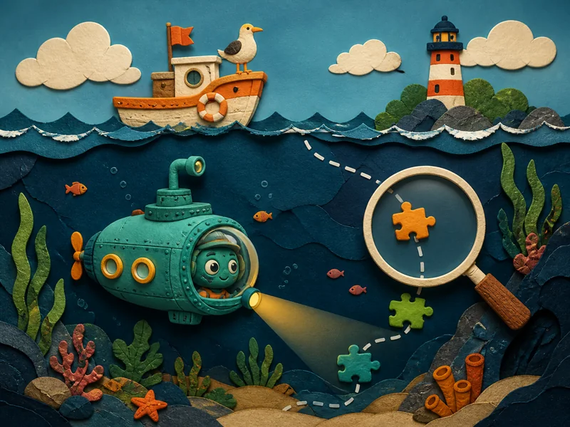 A research submarine travelling beneath a boat on the ocean surface